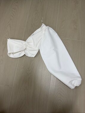 Zara White One-Shoulder Puff Sleeve Bottoms